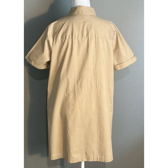 Who What Wear Button Up Shirt Dress A-Line Short Sleeve Pockets Tan Size Large - Picture 4 of 4